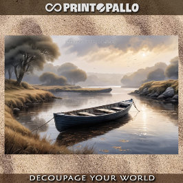 Verlaten rawboat in de modder bij zonsopgang tissuepapier