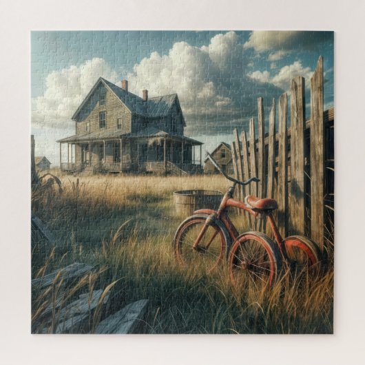 Verlaten Rode Retro Driewieler Legpuzzel (Verticaal)