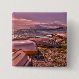 Verlaten roeiboten   L'Olla Beach, Altea Vierkante Button 5,1 Cm