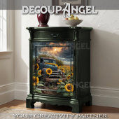 Verlaten roestige vrachtwagen onder zonnebloem - D Tissuepapier