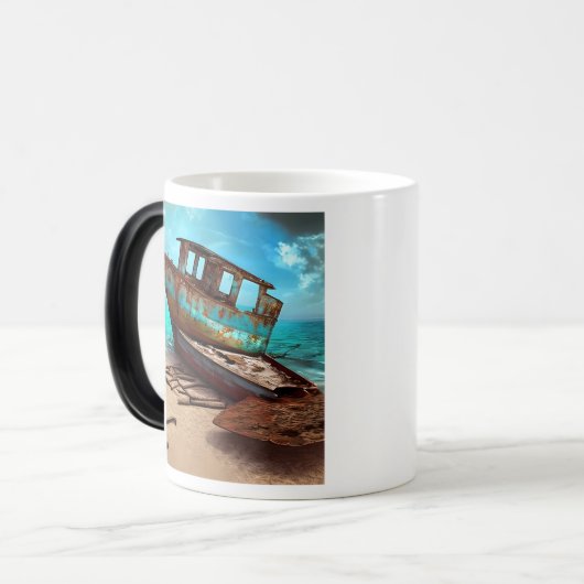 Verlaten Rusty Boats rustend op een verlaten stran Magische Mok (Voorkant links)