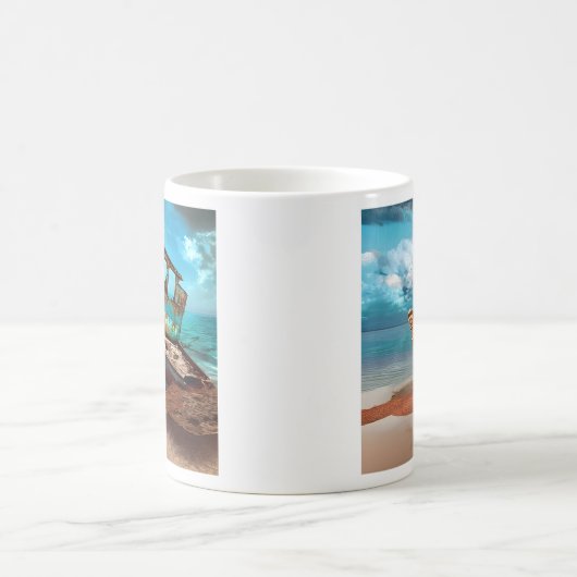 Verlaten Rusty Boats rustend op een verlaten stran Magische Mok (Center)