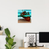 Verlaten schip op een zandstrand poster (Thuiskantoor)