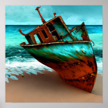 Verlaten schip op een zandstrand