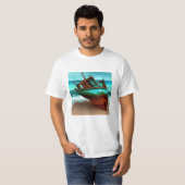 Verlaten schip op een zandstrand t-shirt (Voorkant volledig)