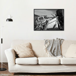 Verlaten Shipwreck Black en White Photo Glossy Perfect Poster