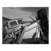 Verlaten Shipwreck Black en White Photo Glossy Perfect Poster (Voorkant)