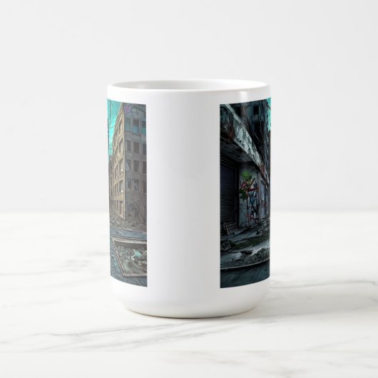 Verlaten stad Dystopian AI Gegenereerde Kunstwerk Magische Mok (Midden)