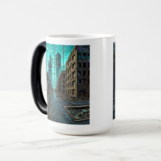 Verlaten stad Dystopian AI Gegenereerde Kunstwerk Magische Mok (Voorkant links)