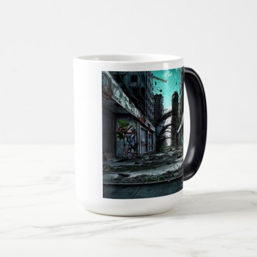 Verlaten stad Dystopian AI Gegenereerde Kunstwerk Magische Mok (Voorkant rechts)