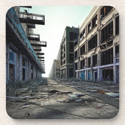 Verlaten stad | Post-apocalyptische dystopie Bier Onderzetter (Voorkant)