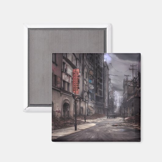 Verlaten stad | Post-apocalyptische dystopische we Magneet (Voorkant / Achterkant)