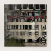 Verlaten stadsgebouw afbrokkelt met verval legpuzzel (Horizontaal)