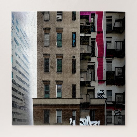 Verlaten stadsgebouwen met graffiti legpuzzel (Verticaal)