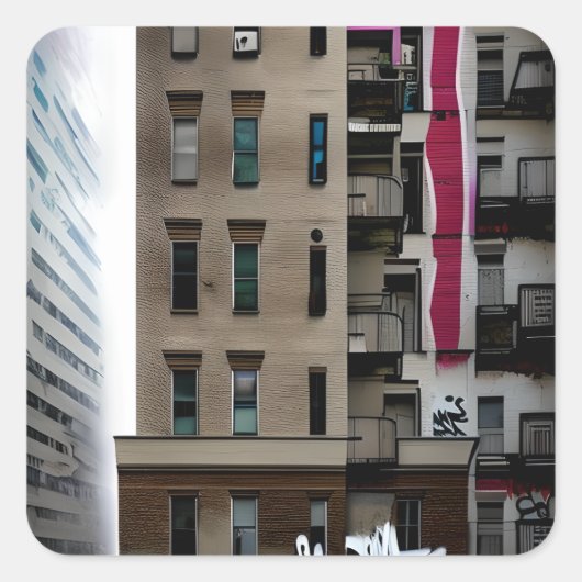 Verlaten stadsgebouwen met graffiti vierkante sticker (Voorkant)