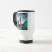 Verlaten strand kleurrijke wrakstukken reisbeker (Voorkant links)