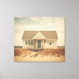 Verlaten strandhuis ingetogen retro kust canvas afdruk