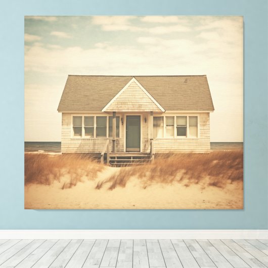 Verlaten strandhuis ingetogen retro kust canvas afdruk (Insitu (Houten vloer))