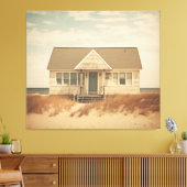 Verlaten strandhuis ingetogen retro kust canvas afdruk (Insitu (Woonkamer))