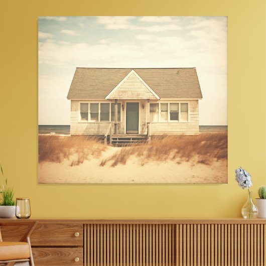 Verlaten strandhuis ingetogen retro kust canvas afdruk (Insitu (Woonkamer))