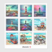 Verlaten strandvuurtorens en boten sticker (Vel)