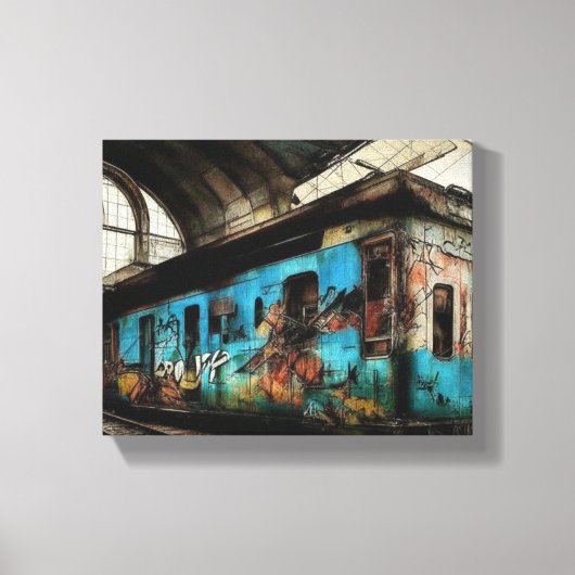 Verlaten trein met graffiti straatkunst canvas afdruk (Voorkant)