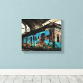Verlaten trein met graffiti straatkunst canvas afdruk (Insitu (Houten vloer))