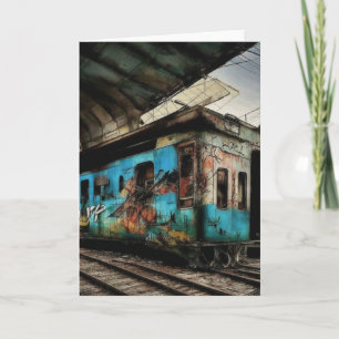 Verlaten trein met graffiti straatkunst kaart