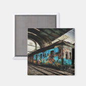Verlaten trein met graffiti straatkunst magneet (Voorkant / Achterkant)