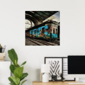 Verlaten trein met graffiti straatkunst poster (Thuiskantoor)