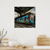 Verlaten trein met graffiti straatkunst poster (Keuken)