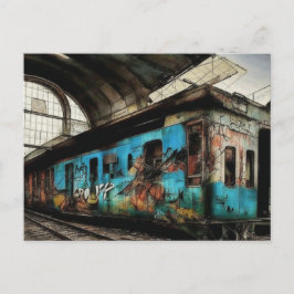 Verlaten trein met Graffiti Urban Street Art Briefkaart