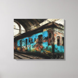 Verlaten trein met Graffiti Urban Street Art Canvas Afdruk