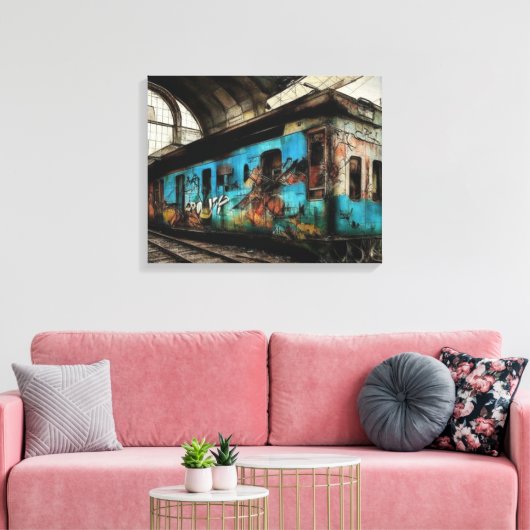 Verlaten trein met Graffiti Urban Street Art Canvas Afdruk (Insitu (Woonkamer))