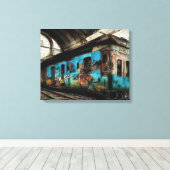 Verlaten trein met Graffiti Urban Street Art Canvas Afdruk (Insitu (Houten vloer))