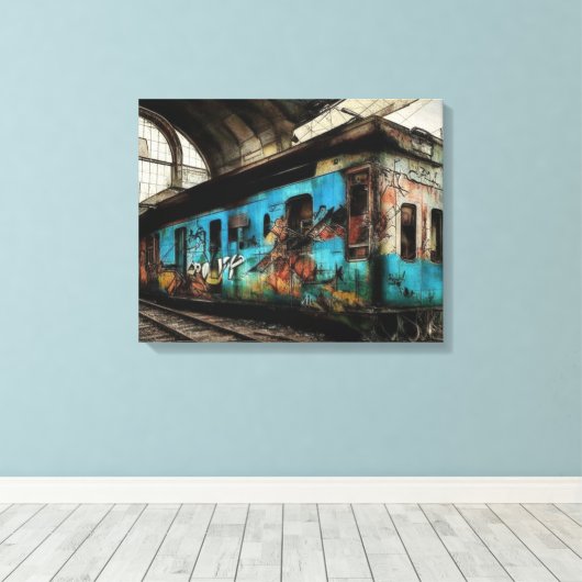 Verlaten trein met Graffiti Urban Street Art Canvas Afdruk (Insitu (Houten vloer))