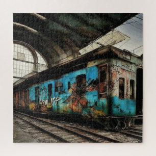 Verlaten trein met Graffiti Urban Street Art Legpuzzel