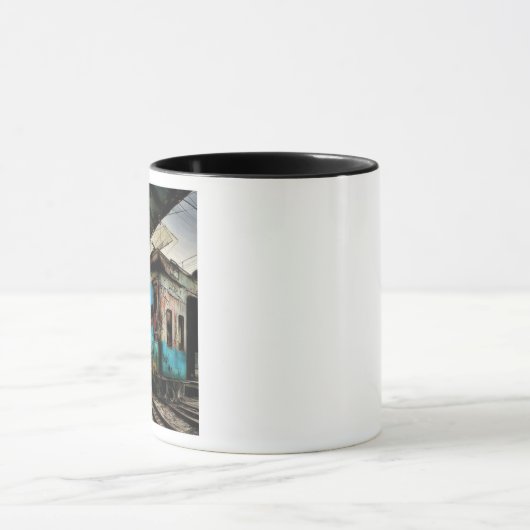 Verlaten trein met Graffiti Urban Street Art Mok (Midden)