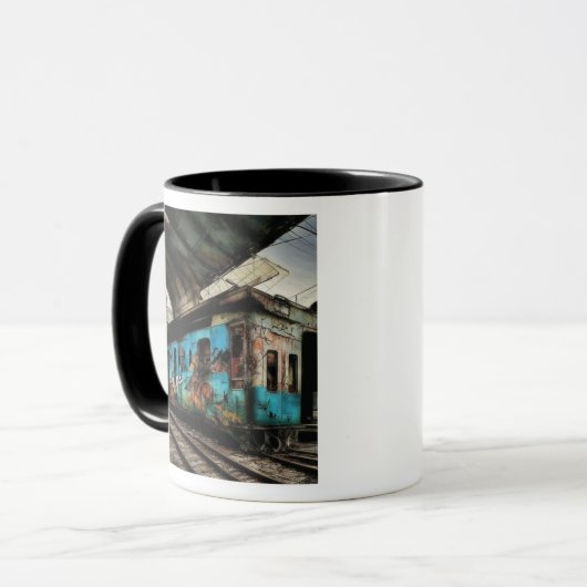 Verlaten trein met Graffiti Urban Street Art Mok (Voorkant links)