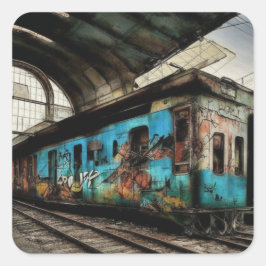 Verlaten trein met Graffiti Urban Street Art Vierkante Sticker