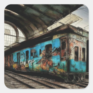 Verlaten trein met Graffiti Urban Street Art Vierkante Sticker