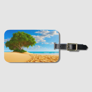 Verlaten Tropisch Eiland Zandstrand Bagagelabel