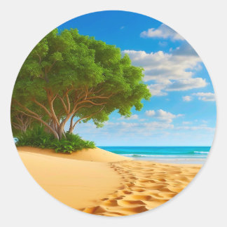 Verlaten Tropisch Eiland Zandstrand  Ronde Sticker