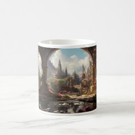 Verlaten tuin in een fantasiewereld koffiemok