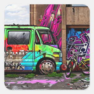 Verlaten Van en Bike Graffiti Urban Art Vierkante Sticker