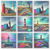 Verlaten vuurtorens op het strand Kleurig Sticker (Voorkant)