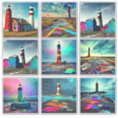 Verlaten vuurtorens op het strand Kleurrijk Sticker (Voorkant)