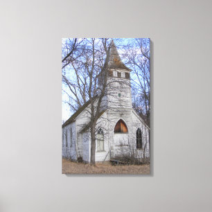 Verlaten White Country Church Canvas Afdruk