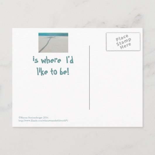 VERLATEN WIT ZANDSTRAND, SCHADUW LONE PALM TREE BRIEFKAART (Achterkant)