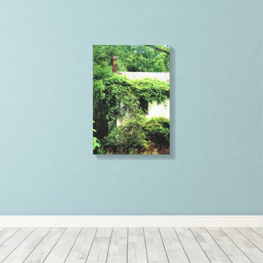 Verlaten Witte Huis in de Bossen Canvas Afdruk (Insitu (Houten vloer))